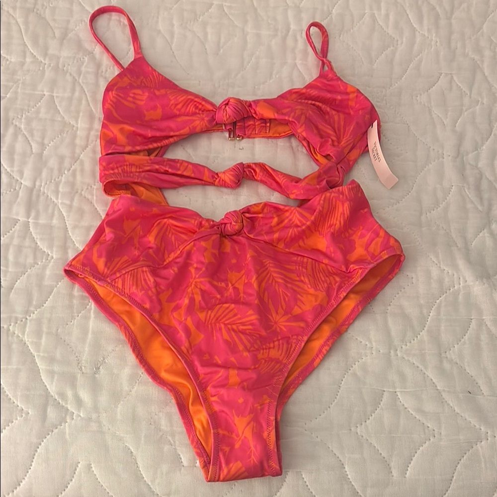 Pink and Orange Cutout Swimsuit